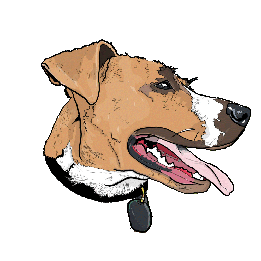 Animated illustration of Trixie the dog in profile with her tongue out